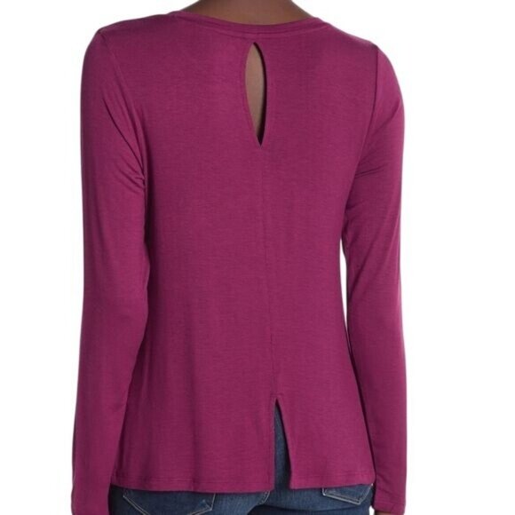 NWT HALOGEN Slub Knit Back Keyhole and Vent T-Shirt S Stretch Long Sleeve Tee - Picture 2 of 6